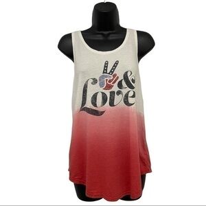 White & Red Ombré Peace & Love Tank Top by Weekend Soul Size Small